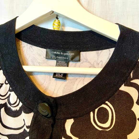 Cable and Gague cardigan sweater Petitie M, black and grey mod pattern - Picture 4 of 15